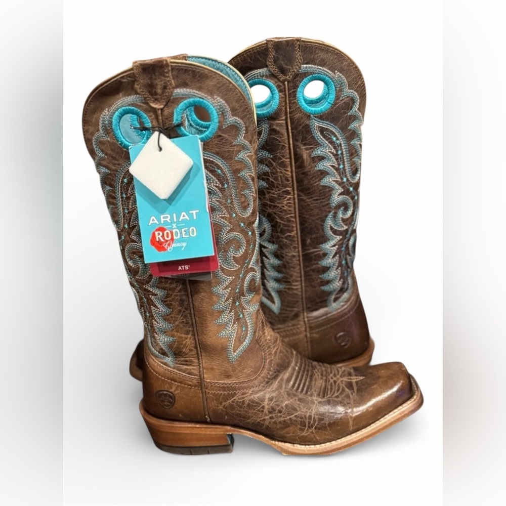 Ariat Turquoise and Brown Rodeo Quincy Western Boots Size 6